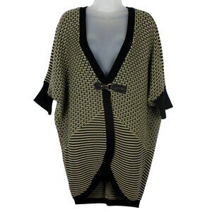 One A Cocoon Cardigan Sweater Black Tan Fancy Knit Size S Oversized Winter